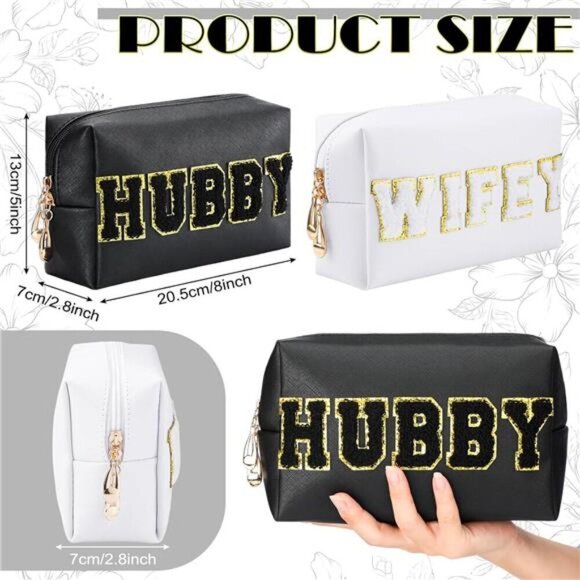 2 Pcs Wifey Hubby Makeup Bag Bride Patch Cosmetic Bag - Travel bag Set - Picture 2 of 5